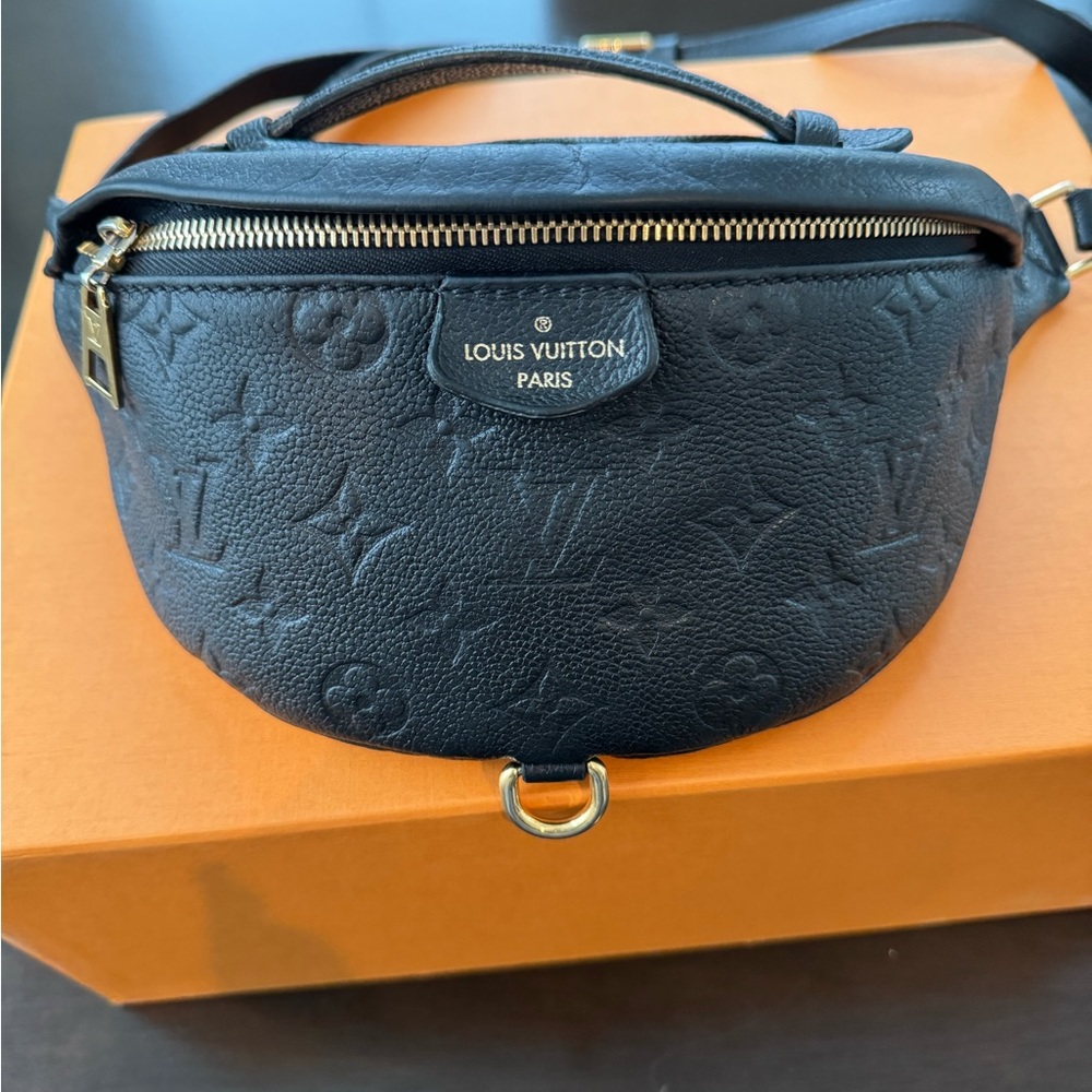 Louis Vuitton Black Crossbody Bag with Embossed Monogram